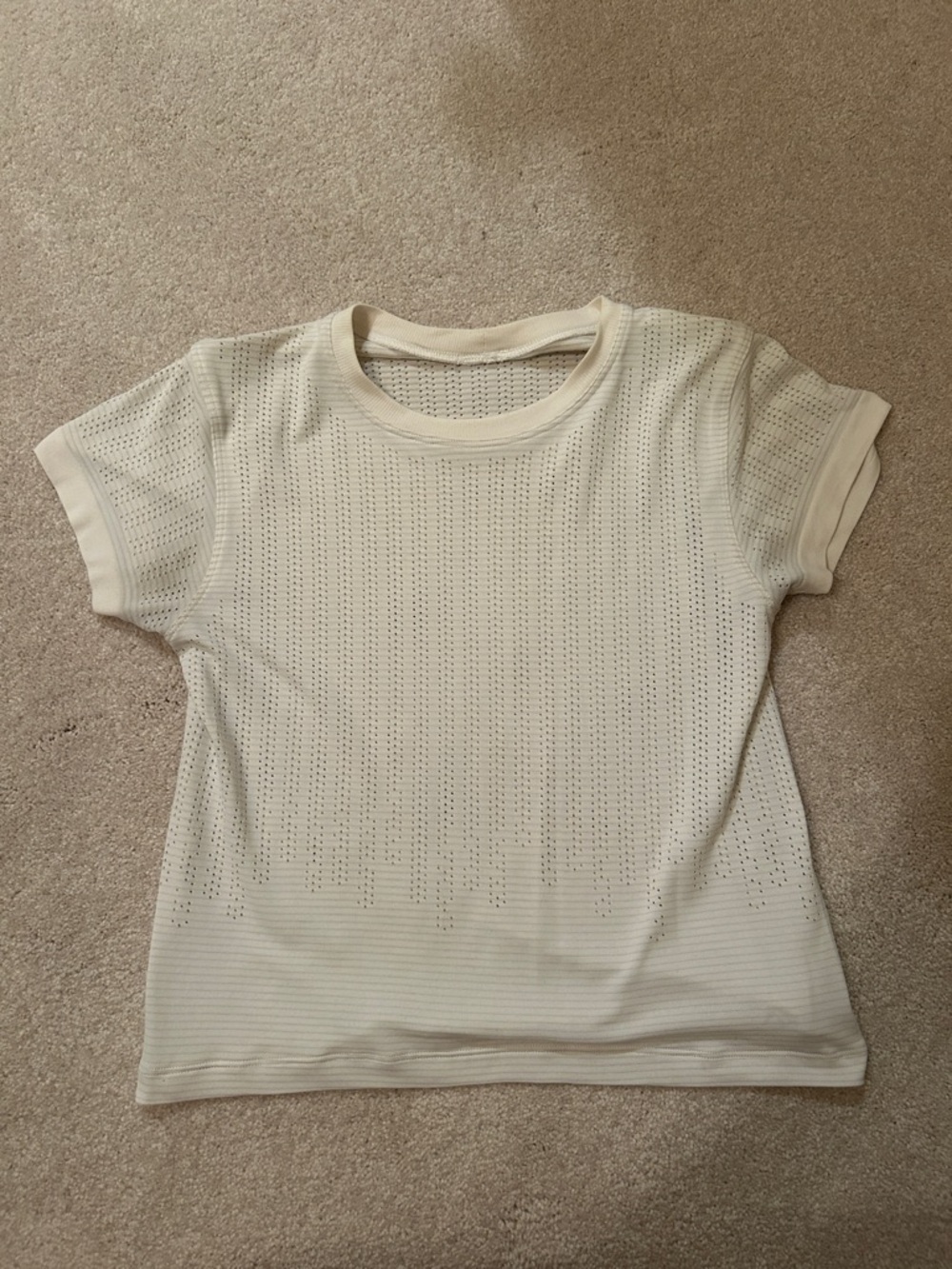 lululemon athletica Cream Short Sleeve Perforated Workout Top